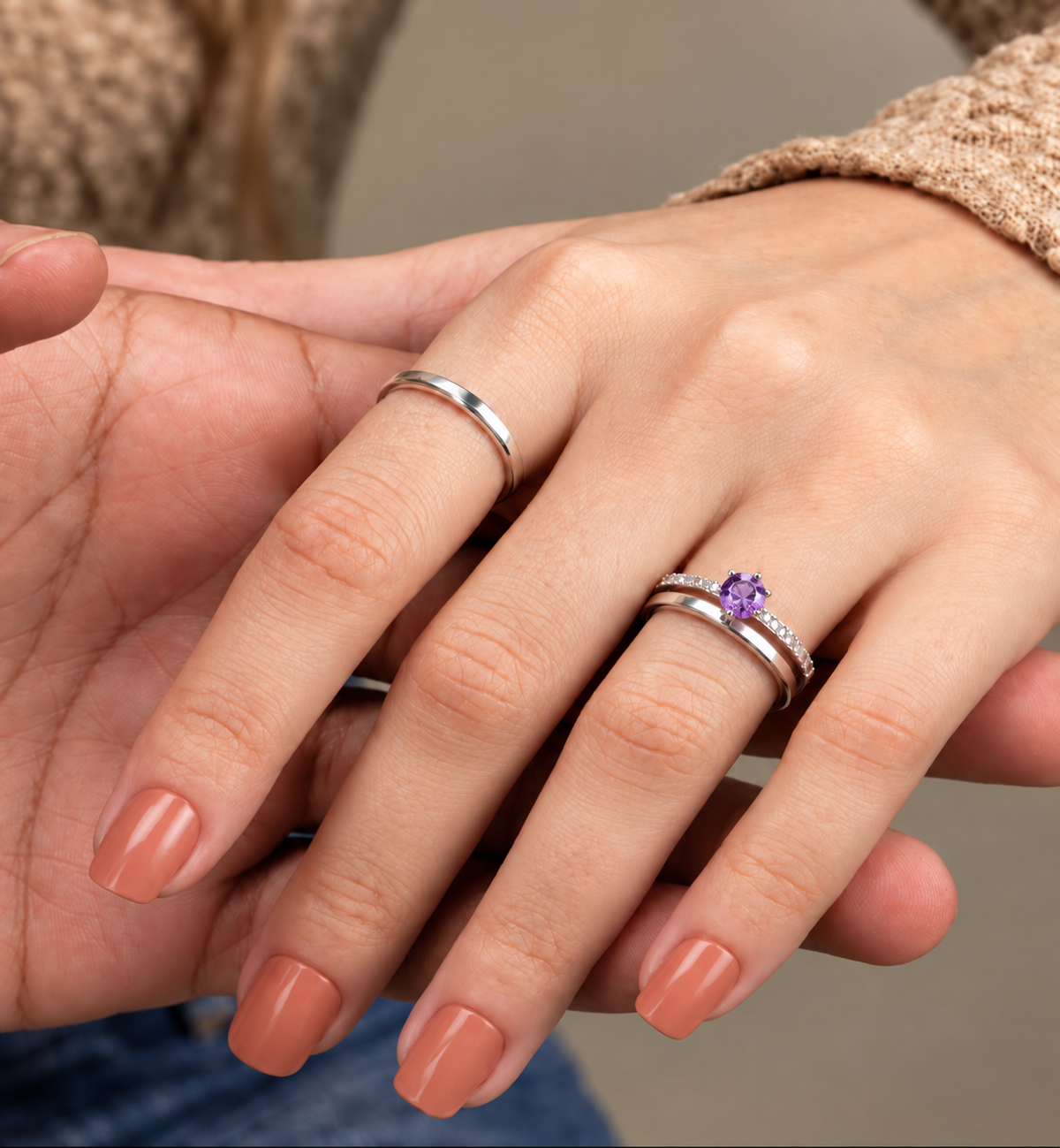 Alianças de Namoro 2mm ÍRIS Prata 950 Roxa lilas