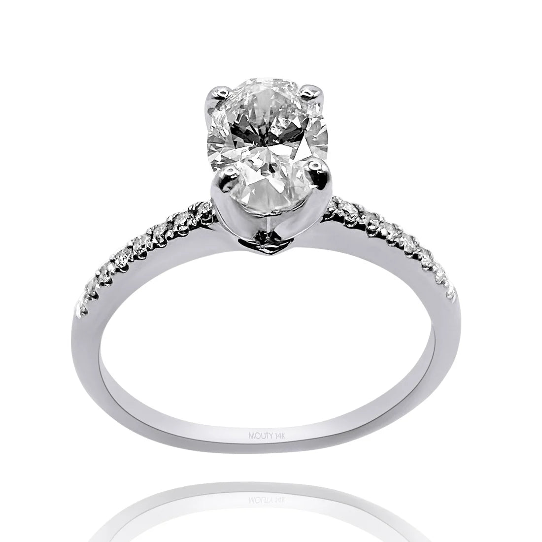 Anel Emy Prata 925 Solitário Oval  com Moissanite Cravejada
