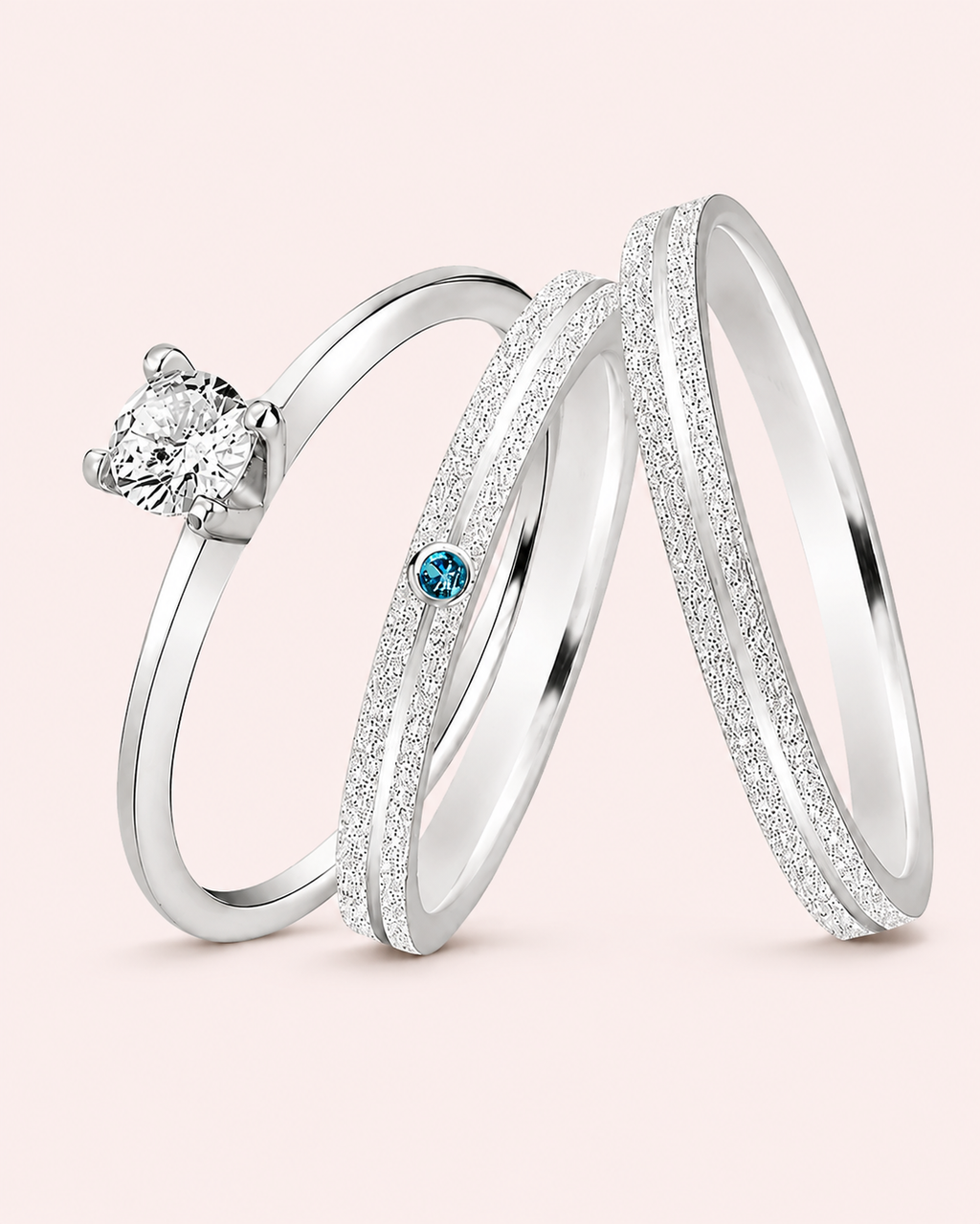 Par de alianças Aura 2mm Azul bebe de namoro + anel solitário Classic prata 950