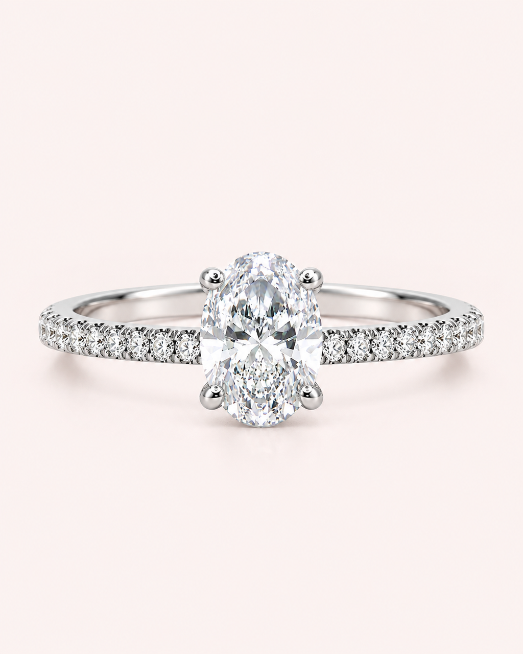 Anel Emy Prata 925 Solitário Oval  com Moissanite Cravejada