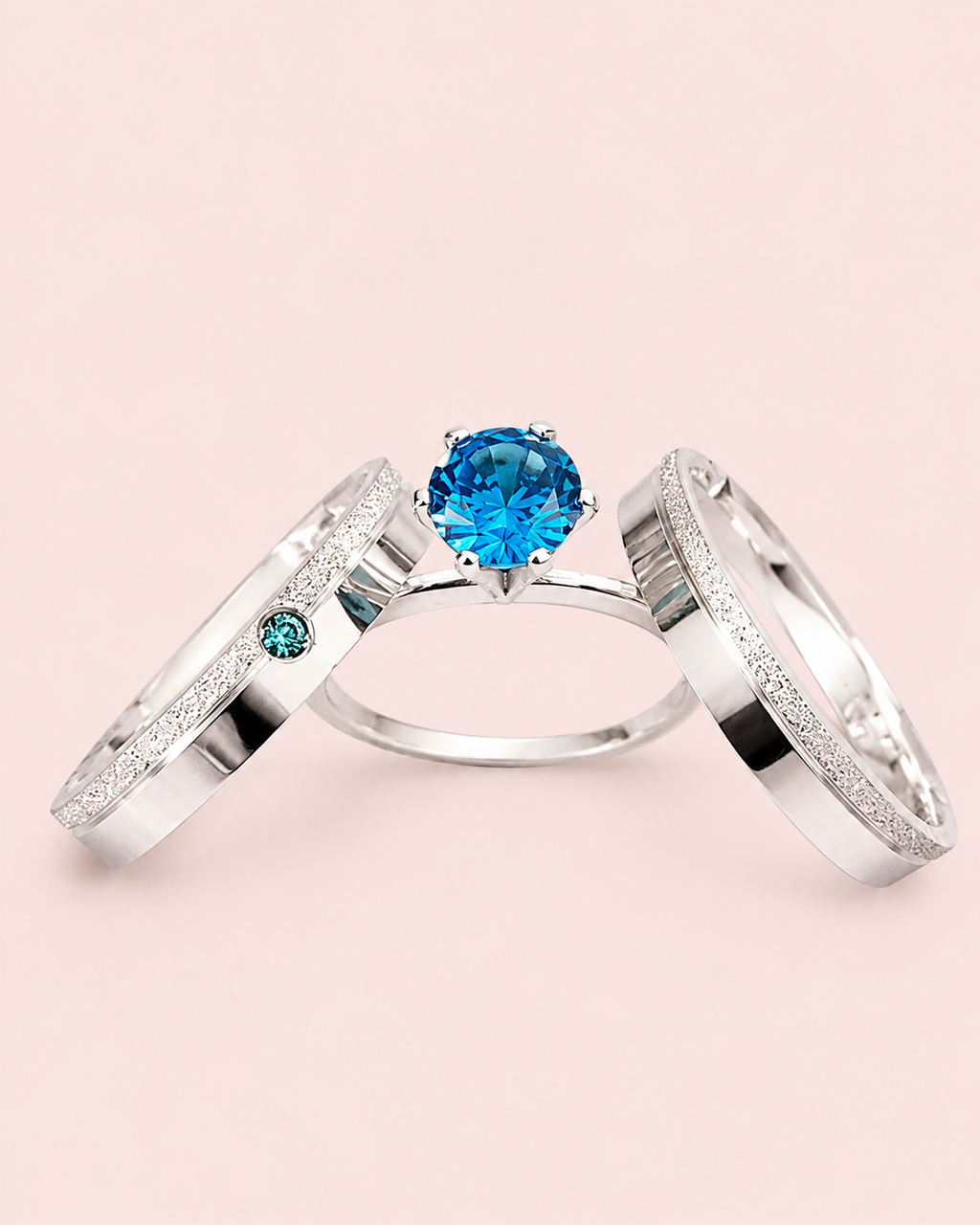 Par de alianças Namoro Pedra azul Prata 950 Cinderela 3mm