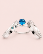 Par de alianças Namoro Pedra azul Prata 950 Cinderela 3mm