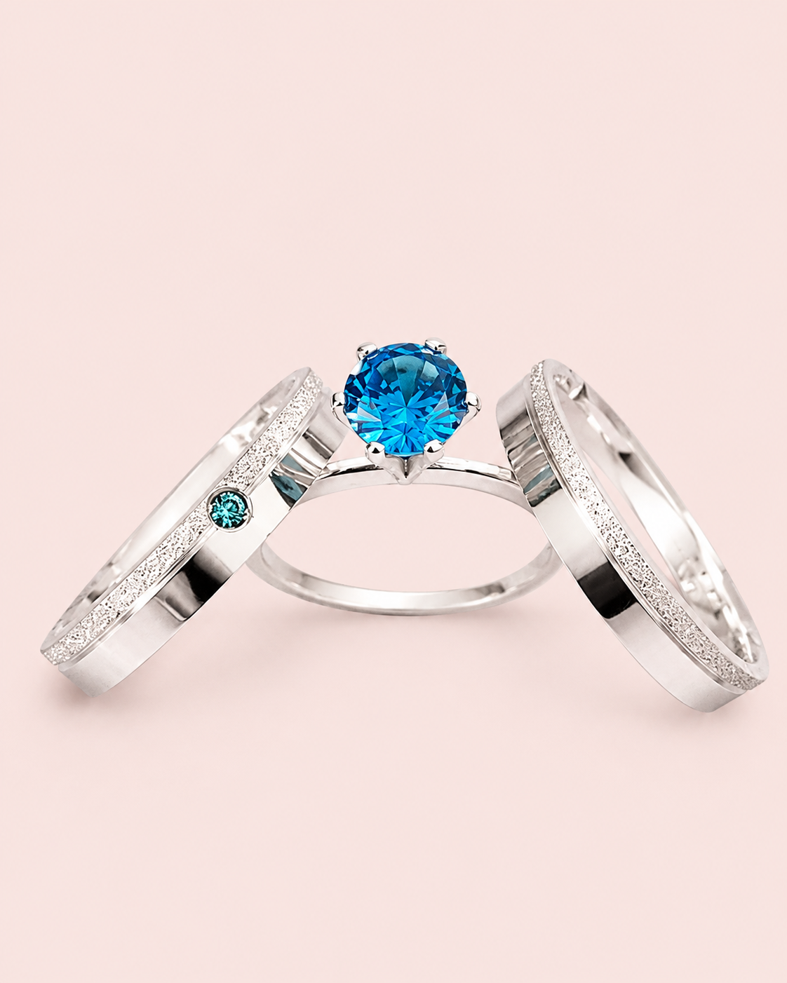 Par de alianças Namoro Pedra azul Prata 950 Cinderela 3mm