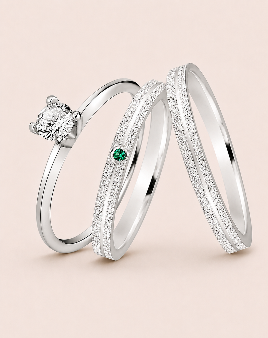 Par de alianças Aura Aura mm Verde de namoro + anel solitário Classic prata 950
