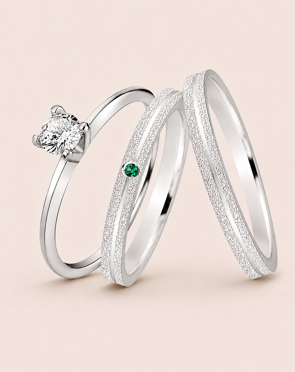 Par de alianças Aura Aura mm Verde de namoro + anel solitário Classic prata 950