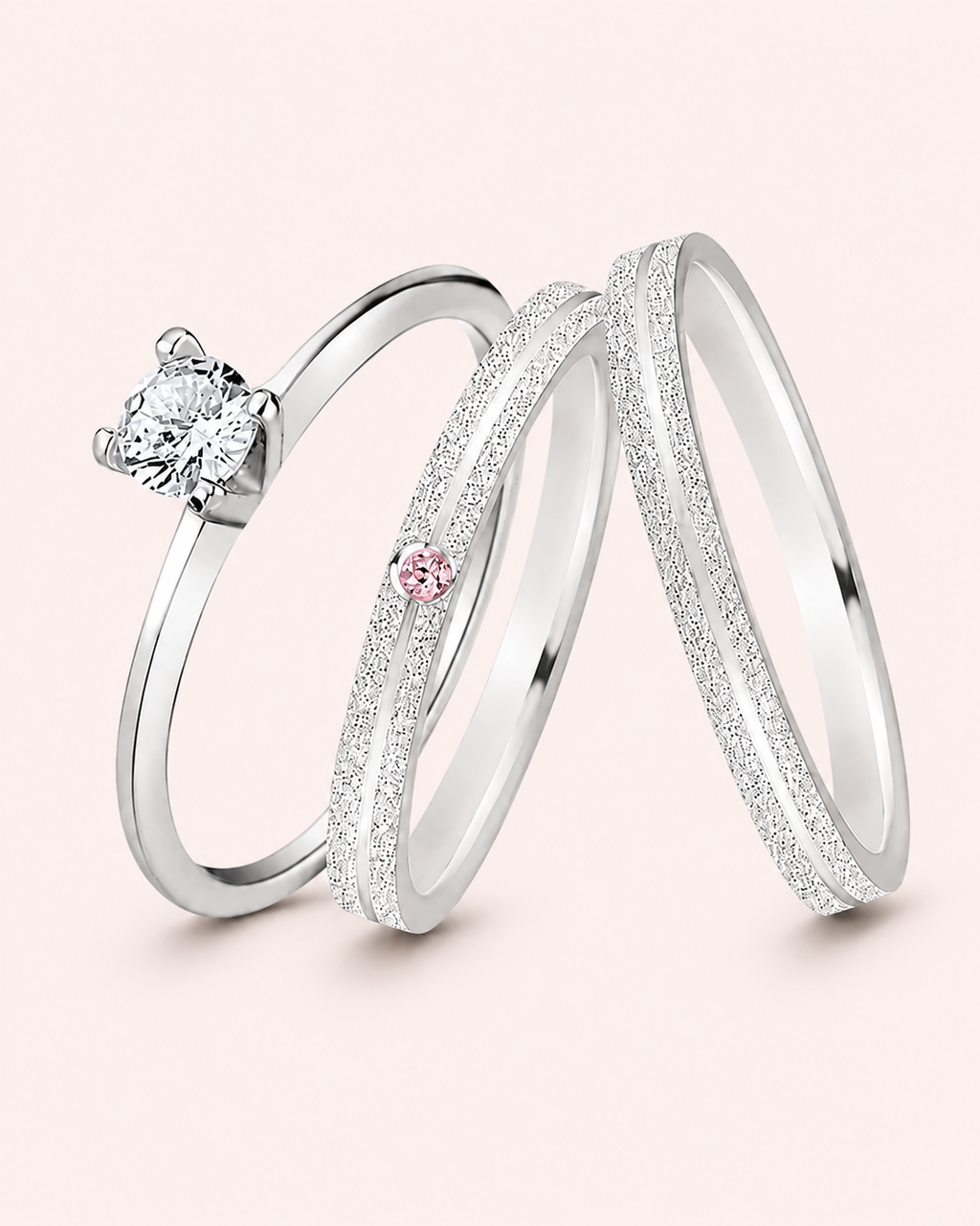 Par de alianças Aura 2mm Rosa de namoro + anel solitário Classic prata 950
