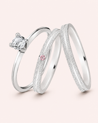 Par de alianças Aura 2mm Rosa de namoro + anel solitário Classic prata 950