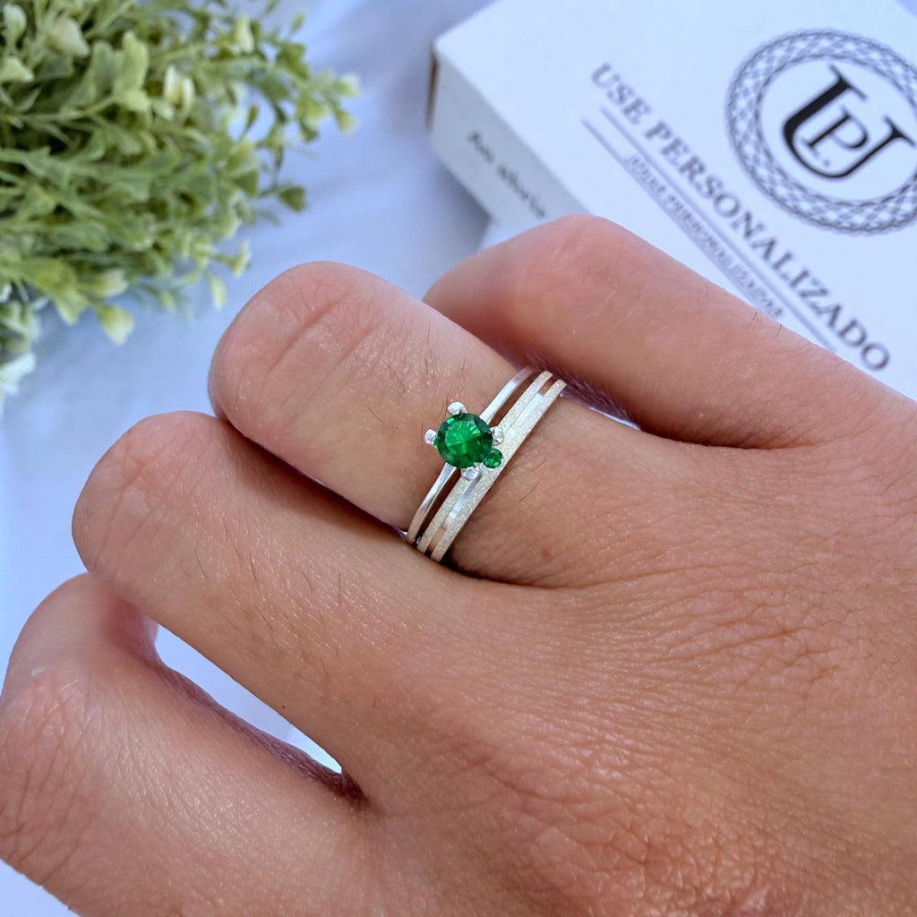 Par de alianças Aura Aura mm Verde de namoro + anel solitário Classic prata 950