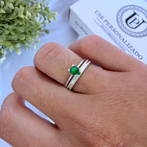 Par de alianças Aura Aura mm Verde de namoro + anel solitário Classic prata 950