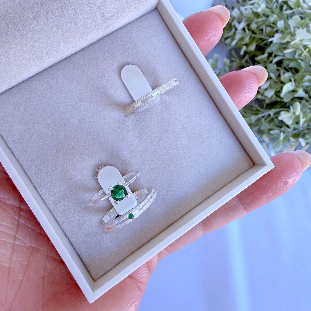 Par de alianças Aura Aura mm Verde de namoro + anel solitário Classic prata 950