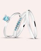 Par de alianças Mora 2mm Azul bebe de namoro + anel solitário Classic em prata 950