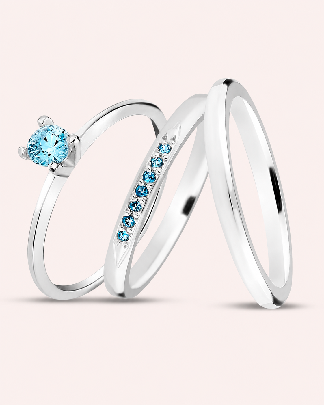 Par de alianças Mora 2mm Azul bebe de namoro + anel solitário Classic em prata 950