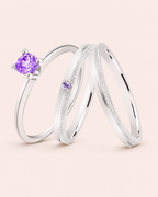 Par de Alianças Namoro Pedra Lilas (Roxa) Prata 950 Cinderela 2mm