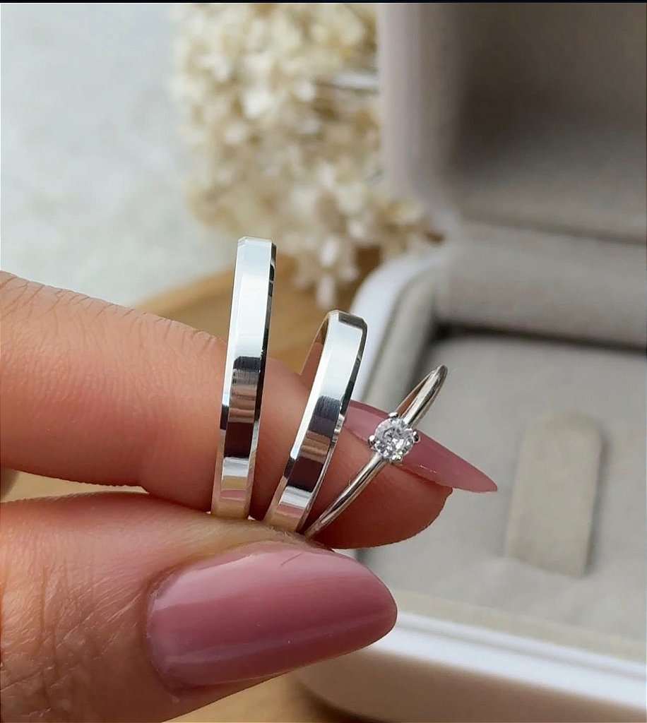 Aliança de Namoro Prata 950 - Chanfrada 3mm
