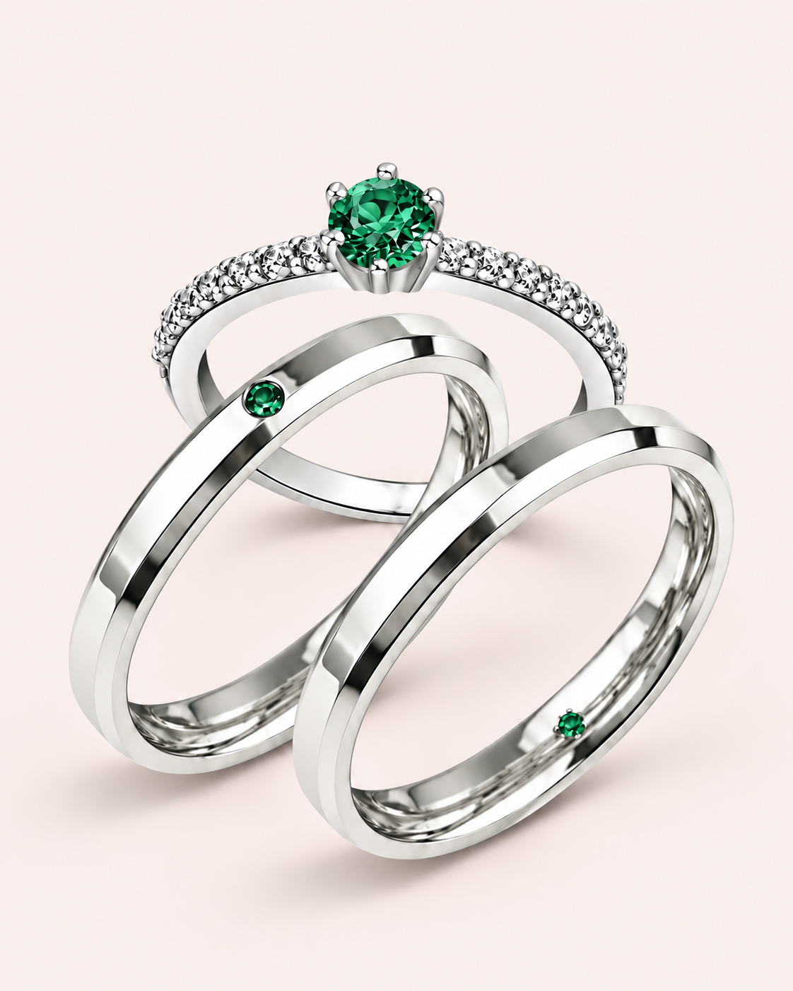 Alianças de Namoro 2mm ÍRIS Prata 950 Pedra Verde
