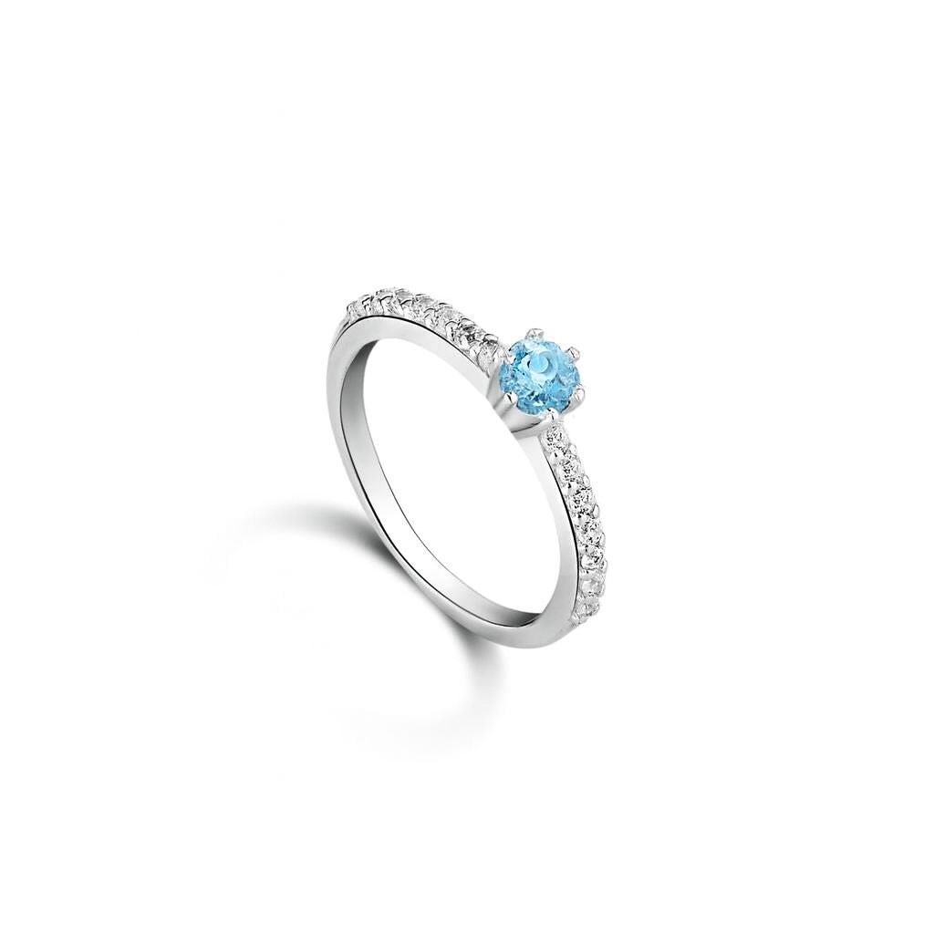 Anel solitário cravejado Azul (BB) prata 925