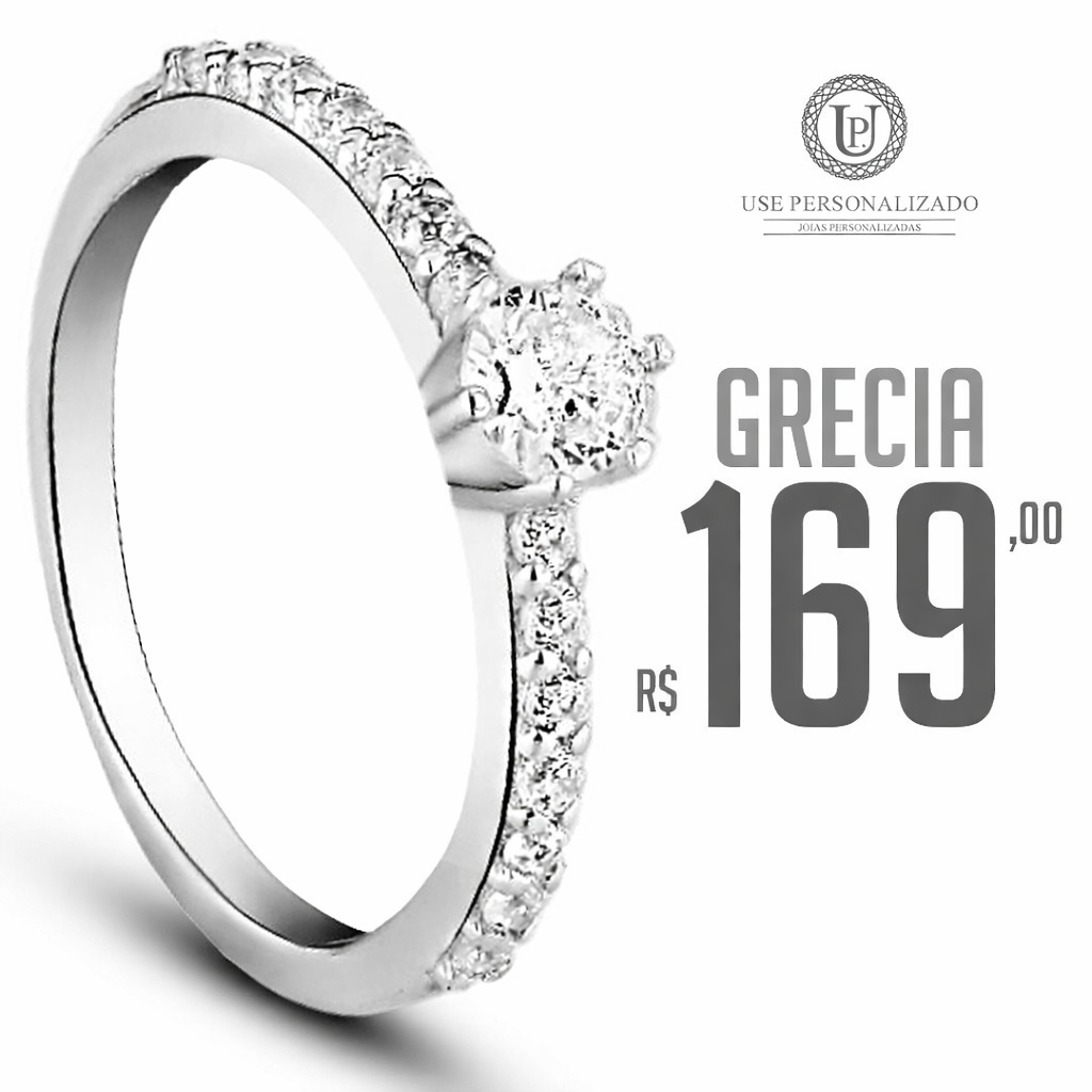 Anel Solitário cravejado Grécia - PRATA 925