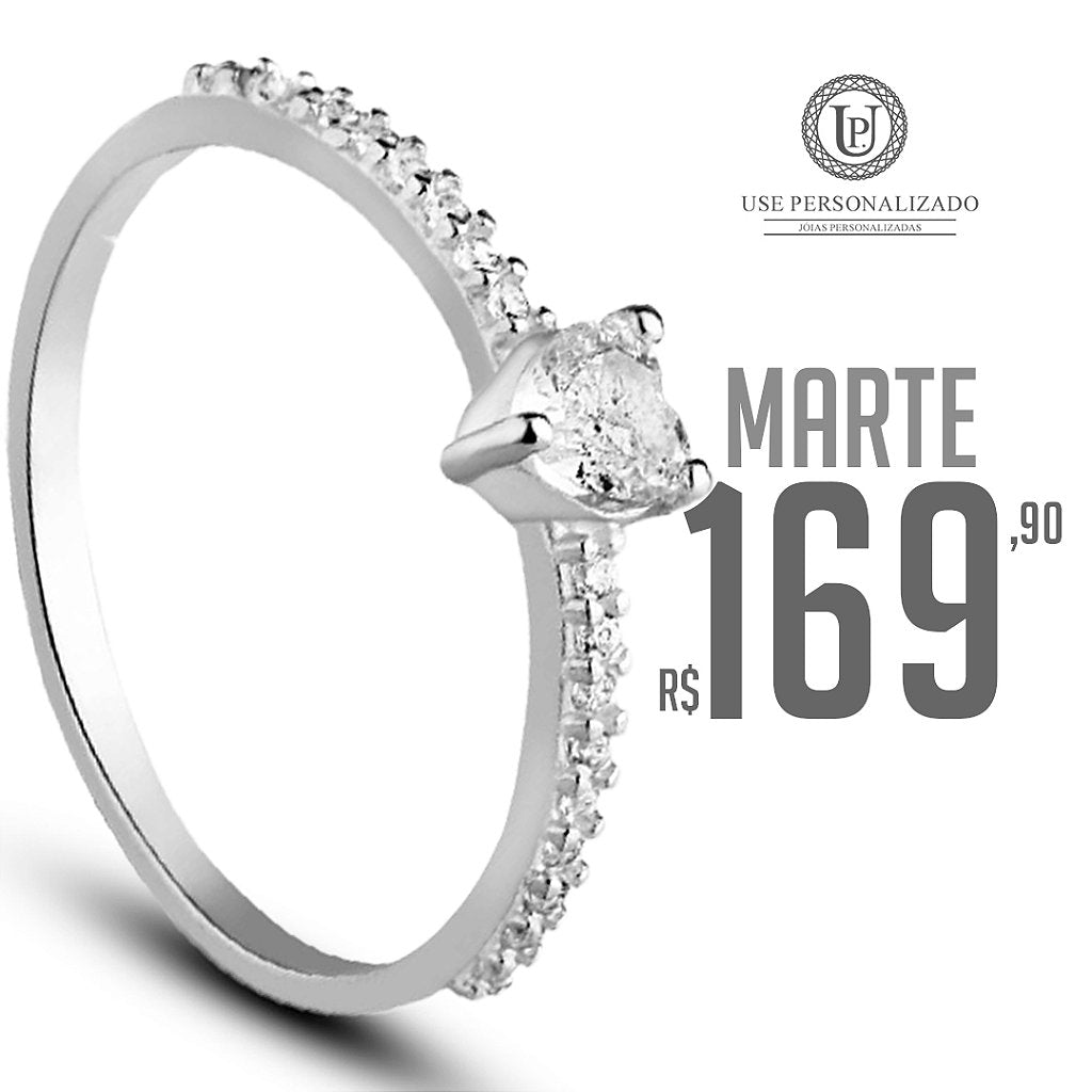 Anel Solitário cravejado Marte - PRATA 925