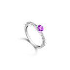 Anel solitário cravejado |Roxo (Lilas) prata 925