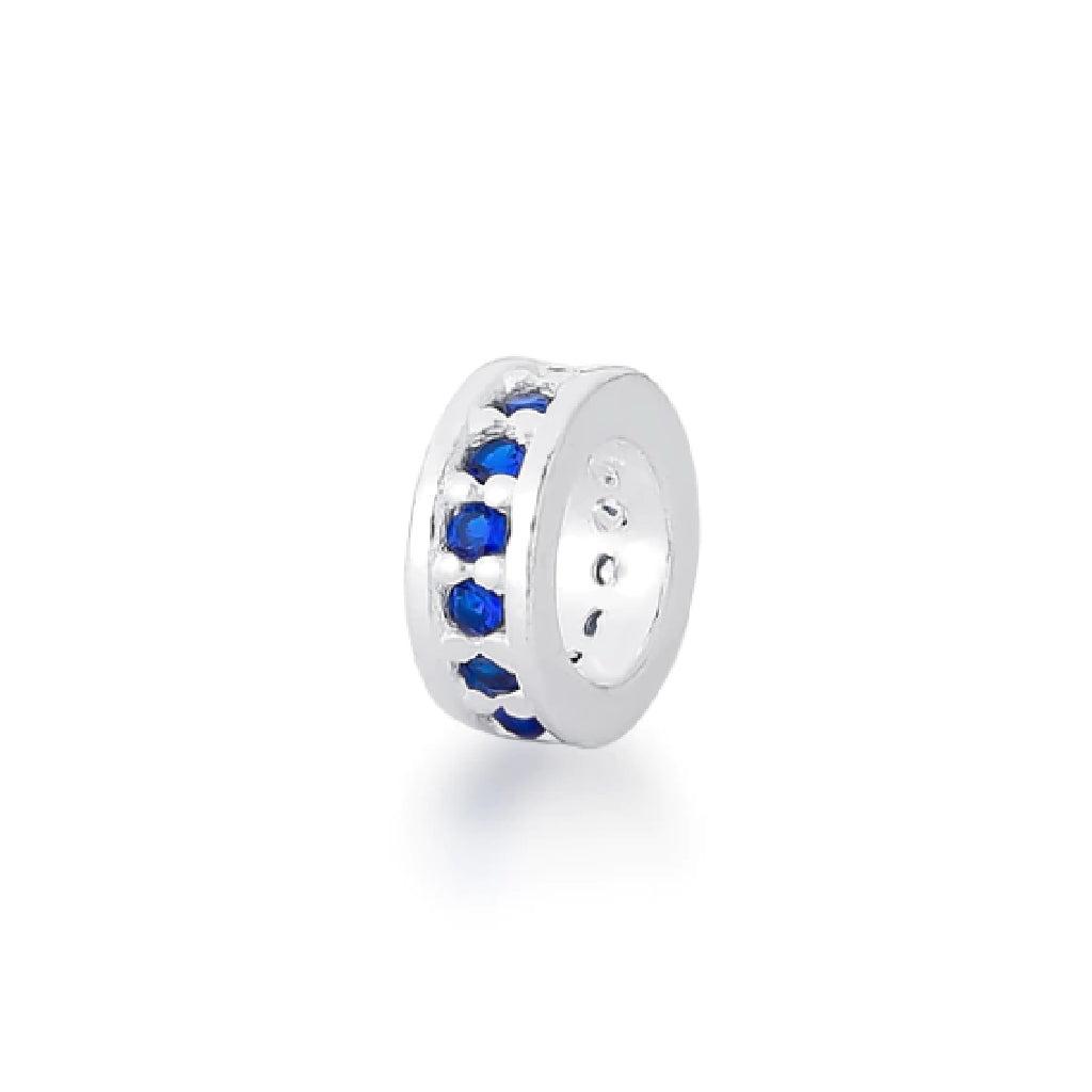Berloque Separador de pulseira pandora  Cravejado Azul - PRATA 925