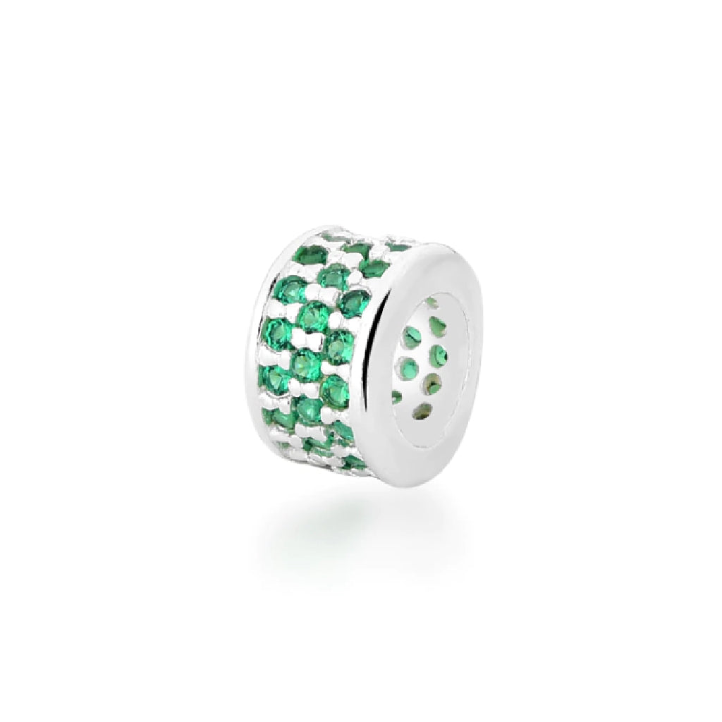 Berloque Separador de pulseira pandora Cravejado Verde - PRATA 925