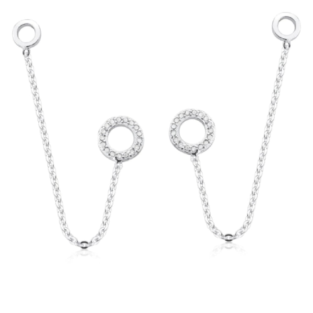 Brinco Feminino Corrente Argola Cravejada - PRATA 925
