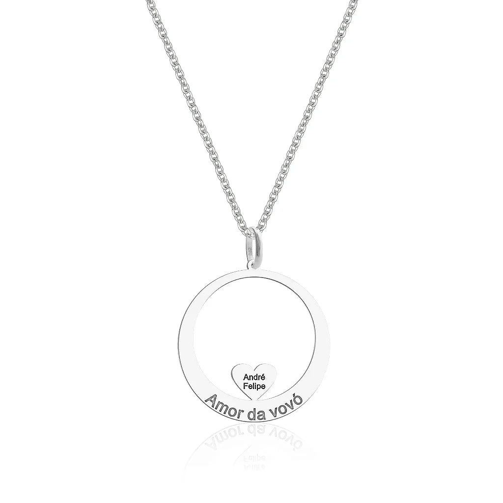 Colar feminino com 1 Coração com Nome Personalizado - PRATA 925