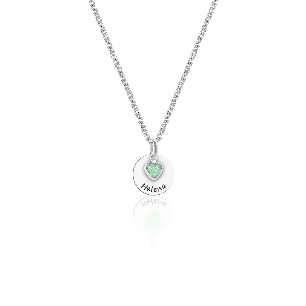 Colar feminino com Cristal Verde e Medalha personalizavel - PRATA 925