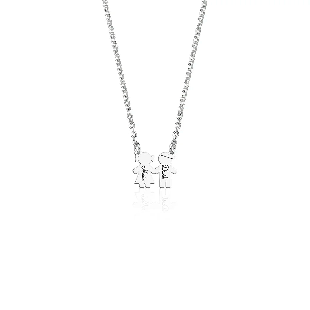 Colar  feminino Personalizado canga Cravejado com 2 Filhos (as) Com  Nomes - PRATA 925