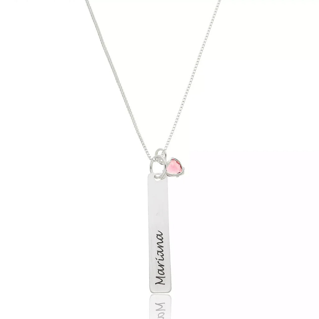 Colar feminino Personalizado Com nome e pingente de coração - PRATA 925