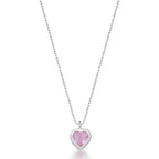 Conjunto Colar e brinco Ponto de Luz Coração Rosa Claro  - PRATA 925