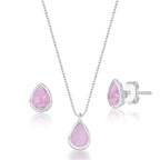 Conjunto Colar e Brinco Ponto de Luz Gota Rosa Claro - PRATA 925