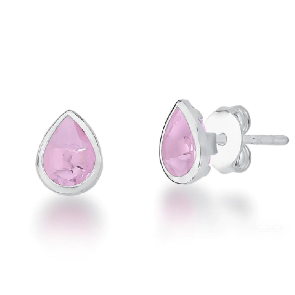 Conjunto Colar e Brinco Ponto de Luz Gota Rosa Claro - PRATA 925