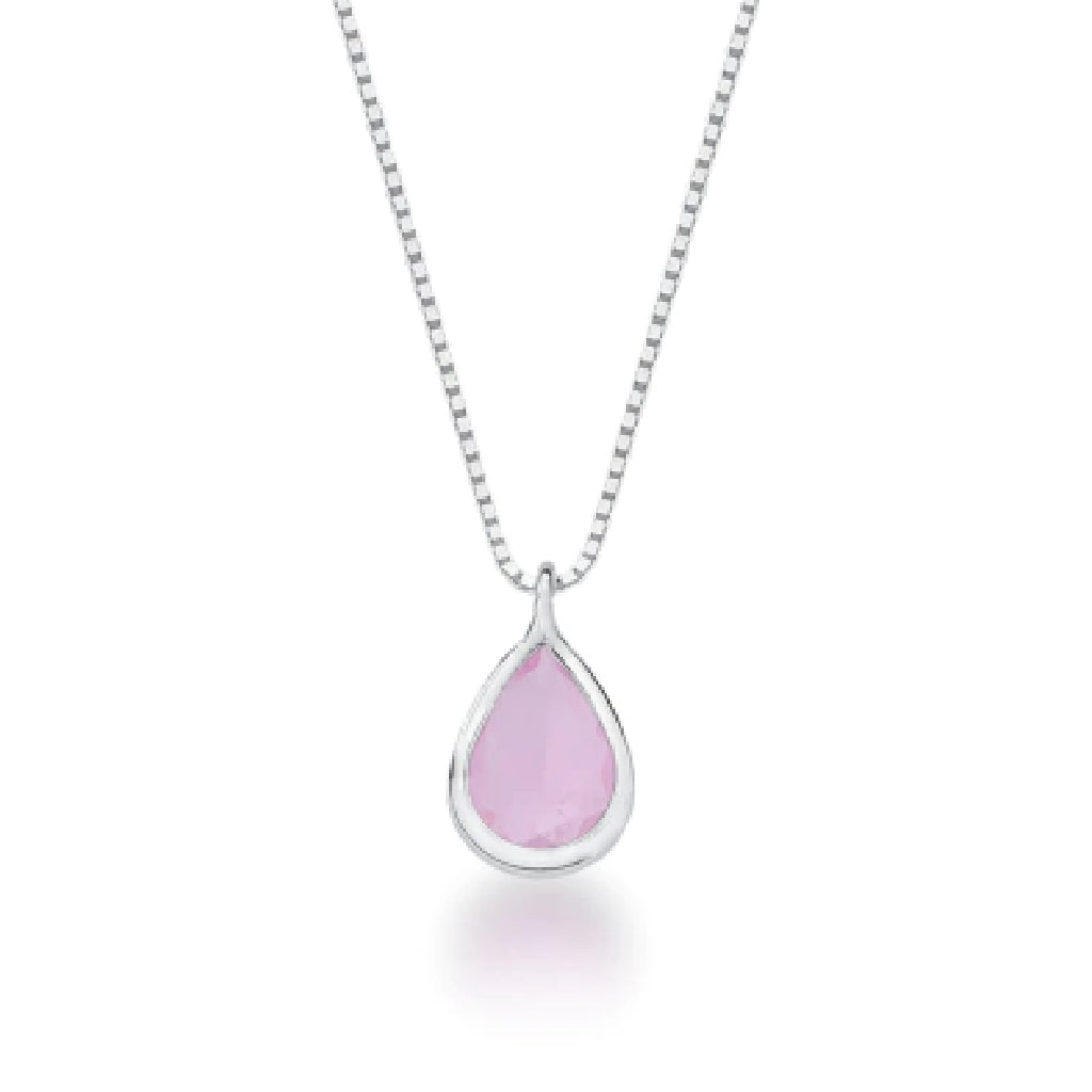 Conjunto Colar e Brinco Ponto de Luz Gota Rosa Claro - PRATA 925