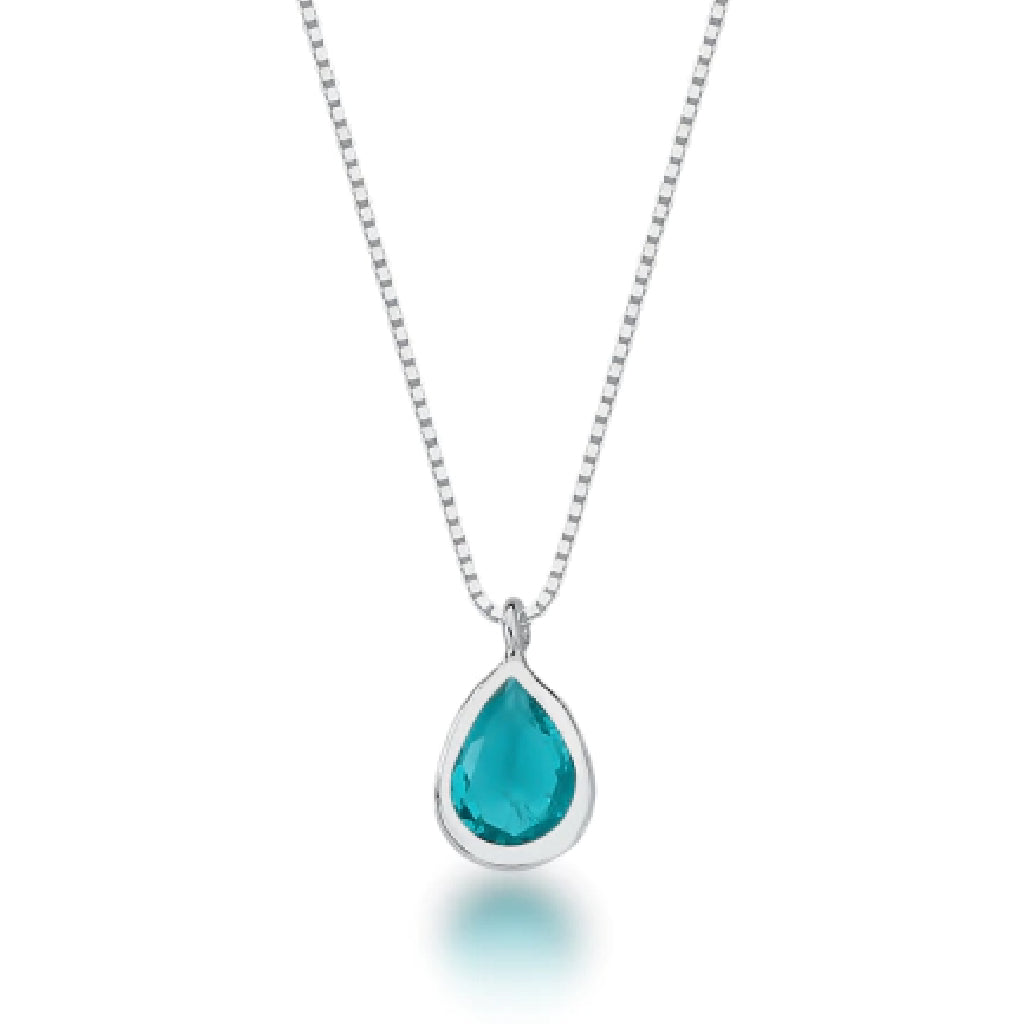 Conjunto Colar e Brinco Ponto de Luz Gota Verde Agua - PRATA 925