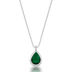 Conjunto Colar e Brinco  Ponto de Luz Gota Verde - PRATA 925