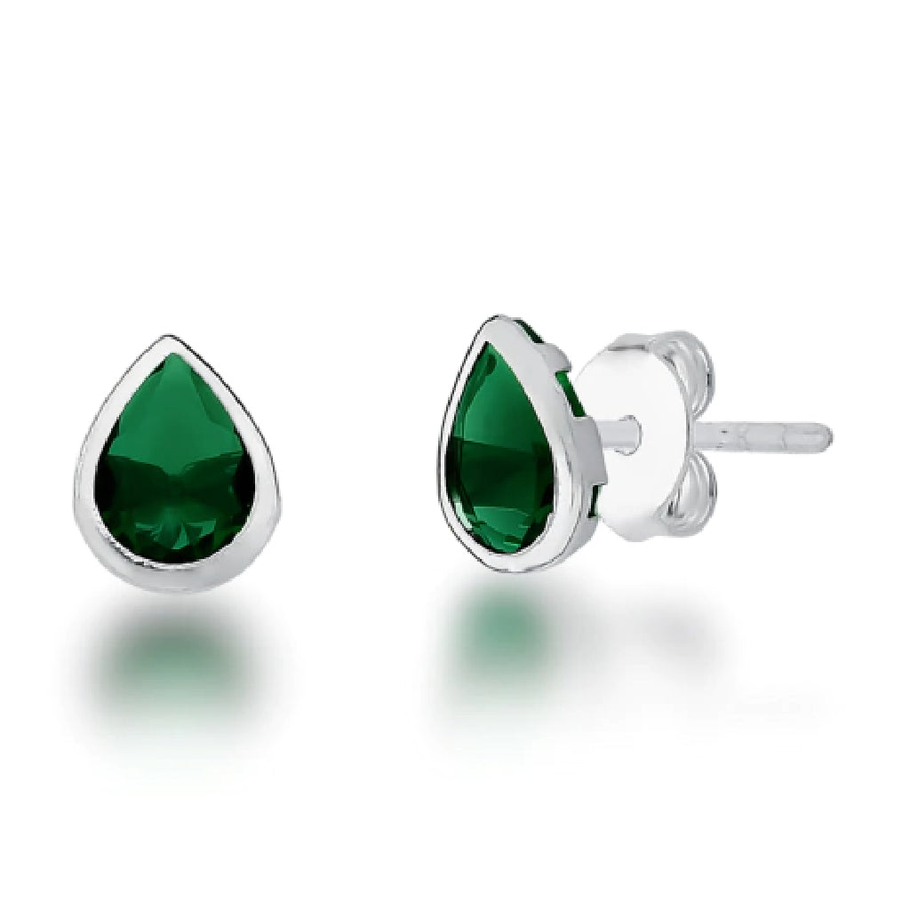 Conjunto Colar e Brinco  Ponto de Luz Gota Verde - PRATA 925