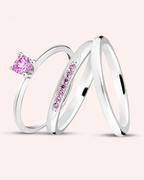 Par de alianças Mora 2mm rosa de namoro + anel solitário Classic prata 950