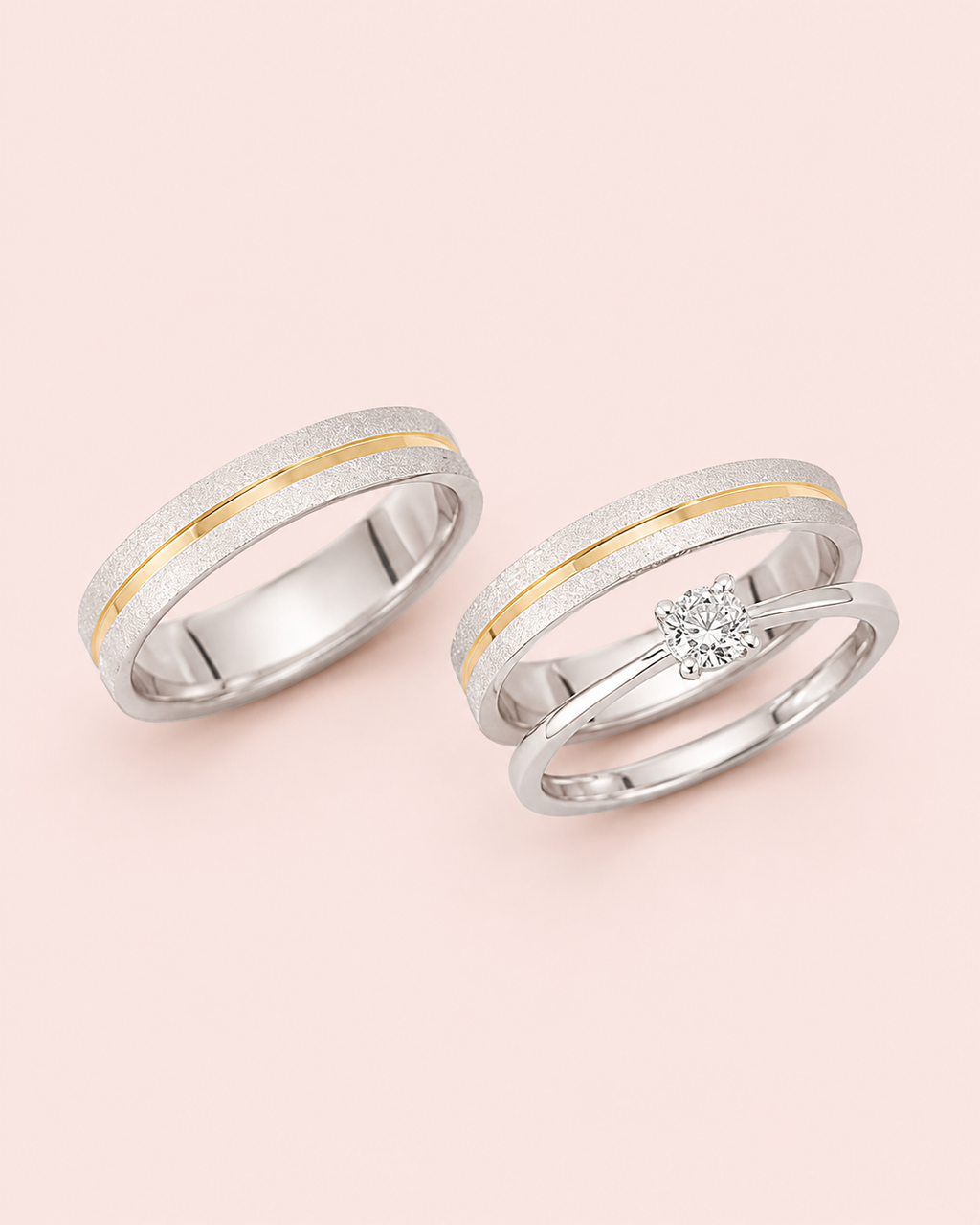 Par de Alianças com friso banhado a ouro 18K Esme 3mm de Namoro Prata 950