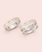 Par de Alianças com friso banhado a ouro 18K Esme 3mm de Namoro Prata 950