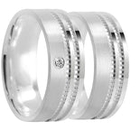 Par de alianças Alva 8mm de namoro + anel solitário prata 950