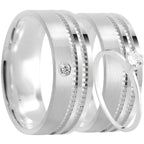 Par de alianças Alva 8mm de namoro + anel solitário prata 950