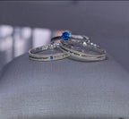 Par de alianças Aura 2mm Azul bebe de namoro + anel solitário Classic prata 950