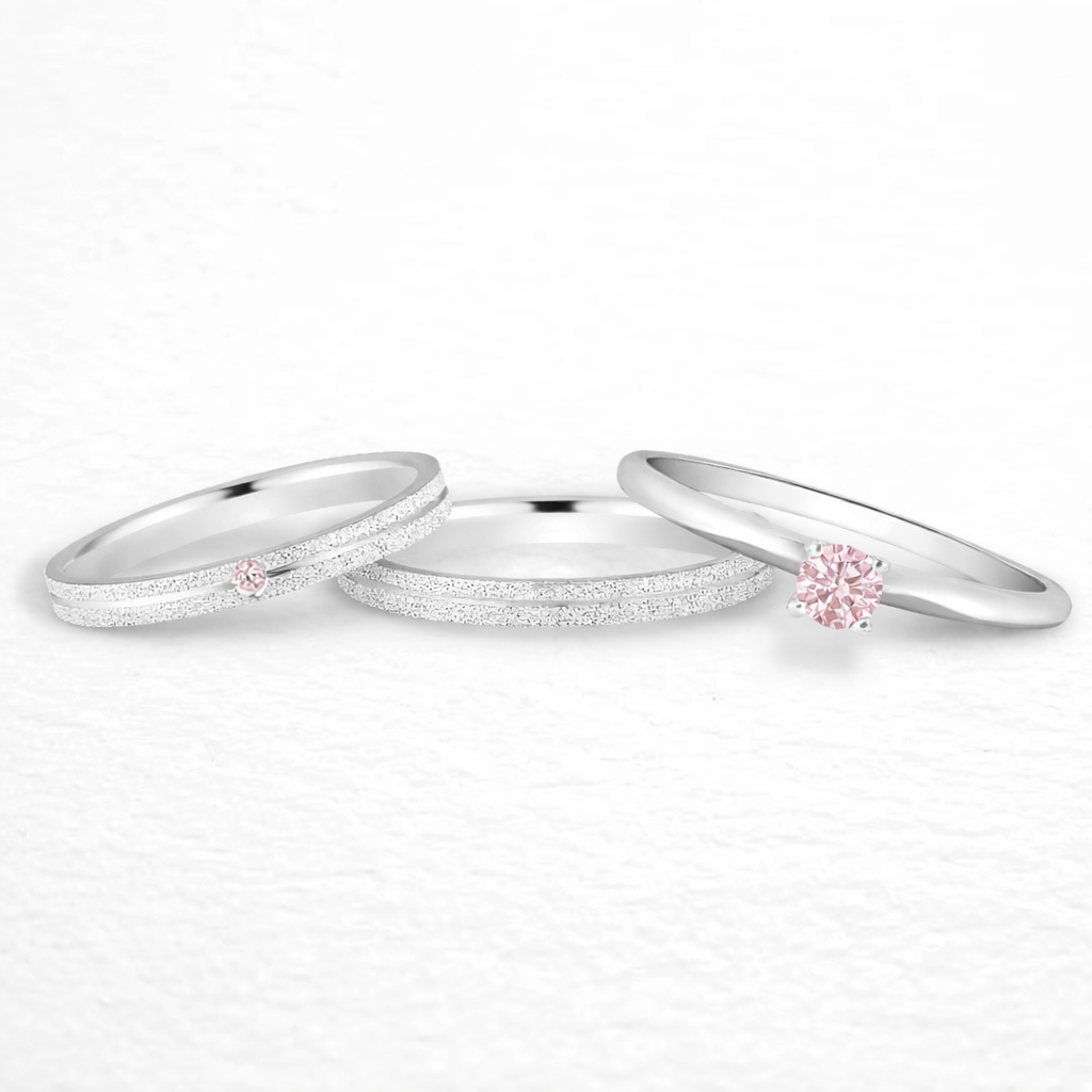 Par de alianças Aura 2mm Rosa de namoro + anel solitário Classic prata 950