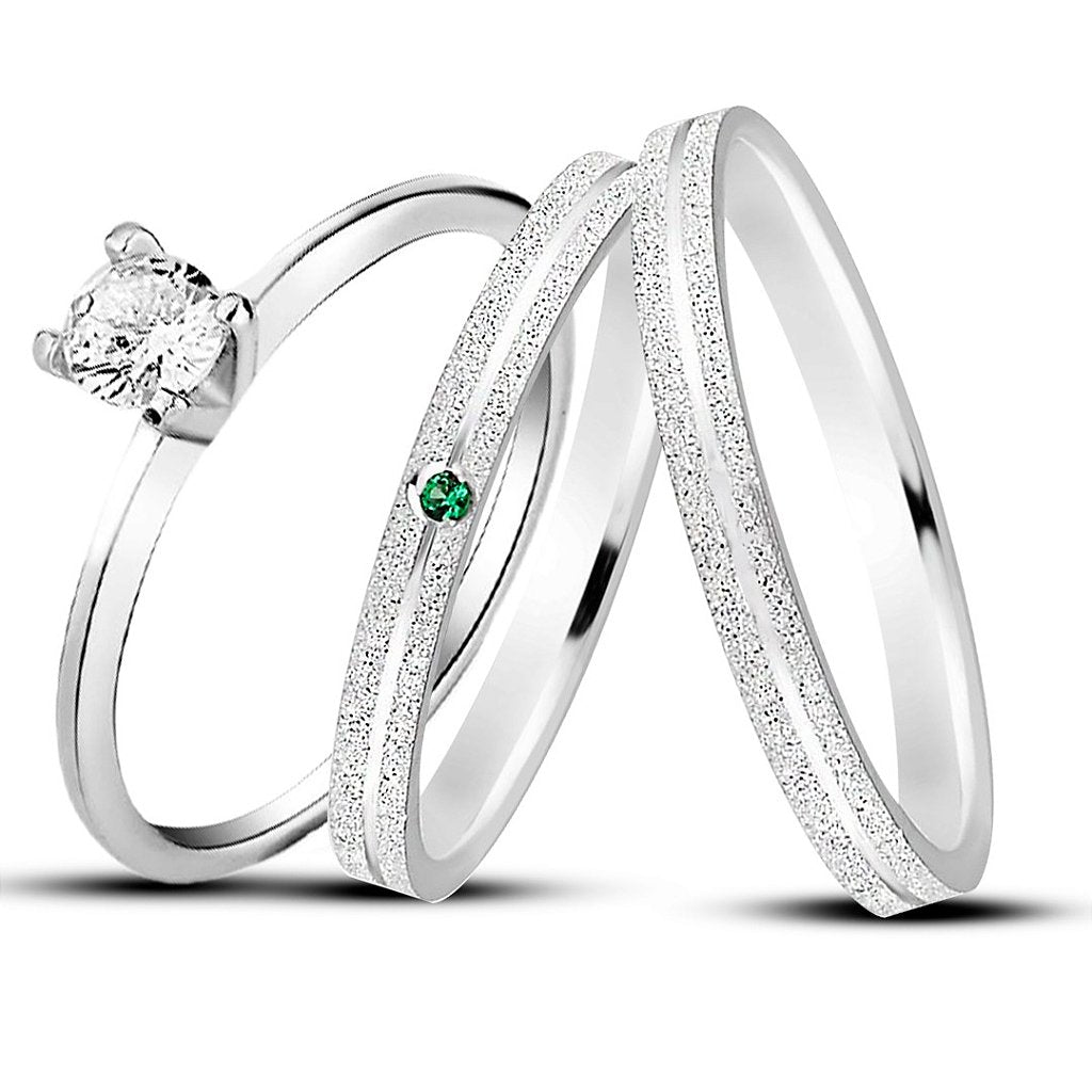 Par de alianças Aura Aura mm Verde de namoro + anel solitário Classic prata 950
