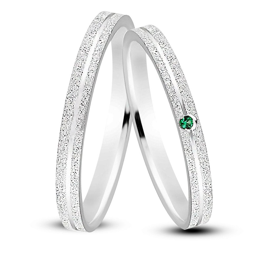 Par de alianças Aura Aura mm Verde de namoro + anel solitário Classic prata 950
