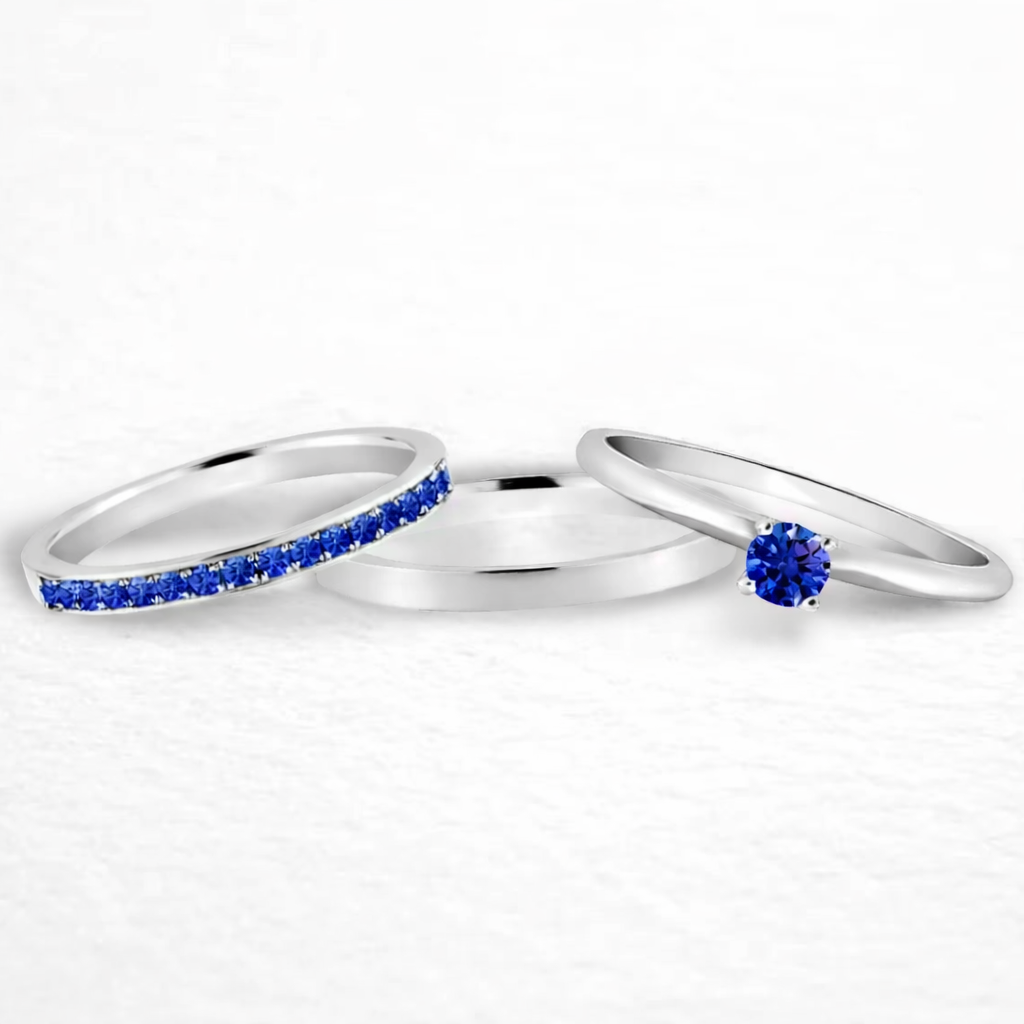 Par de Alianças Belle De Prata 950 2mm Minimalista com 10 Pedras Safira azul