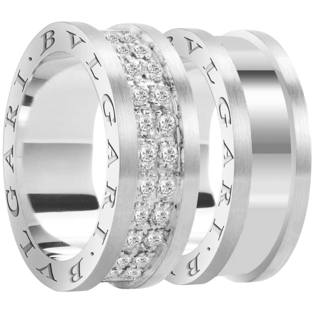 Par de alianças BVLGARI 10 mm de namoro + anel solitário prata 950