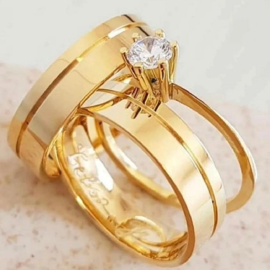Par de alianças casamento Lily 5mm de moeda antiga - Anel solitário Brinde