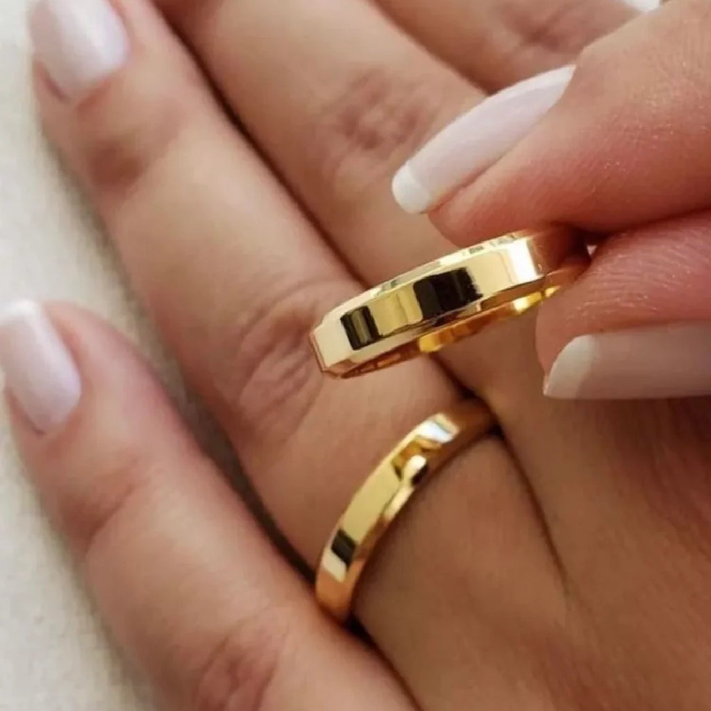 Par de alianças casamento Nala 4mm de moeda antiga - Anel solitário Brinde